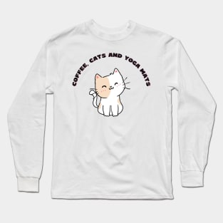 Coffee cats and yoga mats funny yoga and cat drawing Long Sleeve T-Shirt